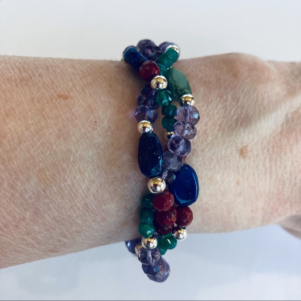 HAND CRAFTED BRACELET & EARRINGS Lapis Lazuli Aventurine Coral Amethyst NWT - Picture 8 of 8